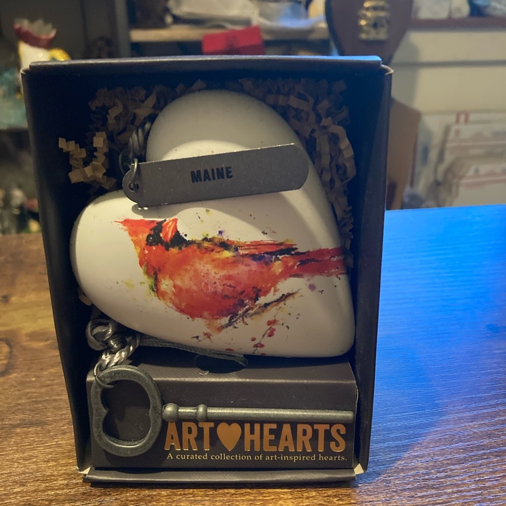 New Art Hearts Red Cardinal bird heart with key